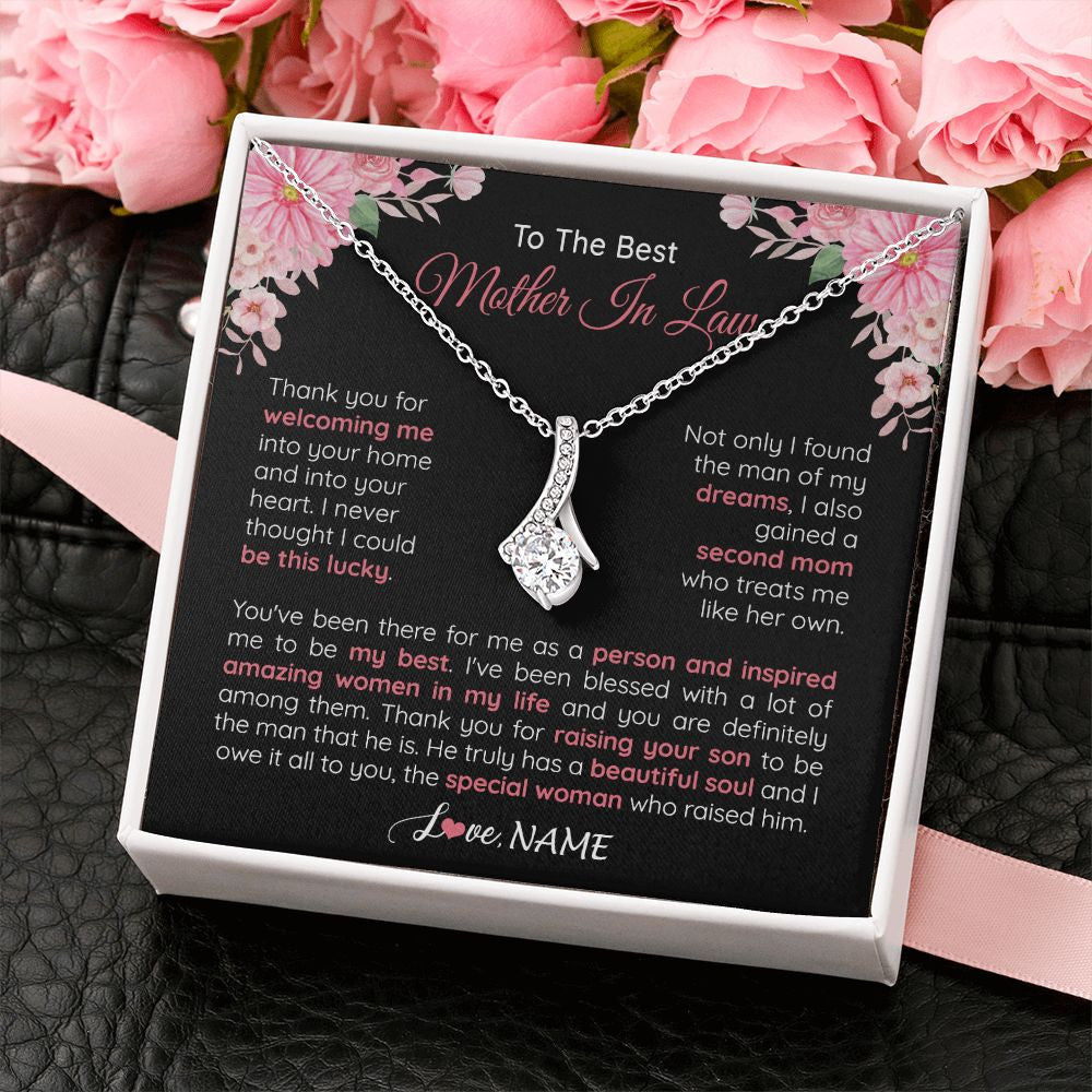Alluring Beauty Necklace | Personalized To My Best Mother In Law Necklace From Daugter In Law Thank You Husband Mom Mother Birthday Wedding Day Christmas Customized Gift Box Message Card | siriusteestore