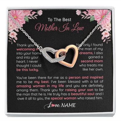 Interlocking Hearts Necklace | Personalized To My Best Mother In Law Necklace From Daugter In Law Thank You Husband Mom Mother Birthday Wedding Day Christmas Customized Gift Box Message Card | siriusteestore