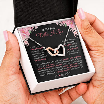 Interlocking Hearts Necklace | Personalized To My Best Mother In Law Necklace From Daugter In Law Thank You Husband Mom Mother Birthday Wedding Day Christmas Customized Gift Box Message Card | siriusteestore