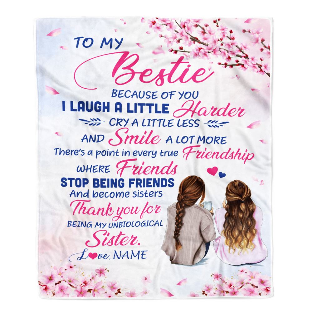 Personalized To My Bestie Best Friend Blanket Unbiological Sister Friendship Girls Birthday Women Presents Christmas Customized Fleece Throw Blanket | siriusteestore