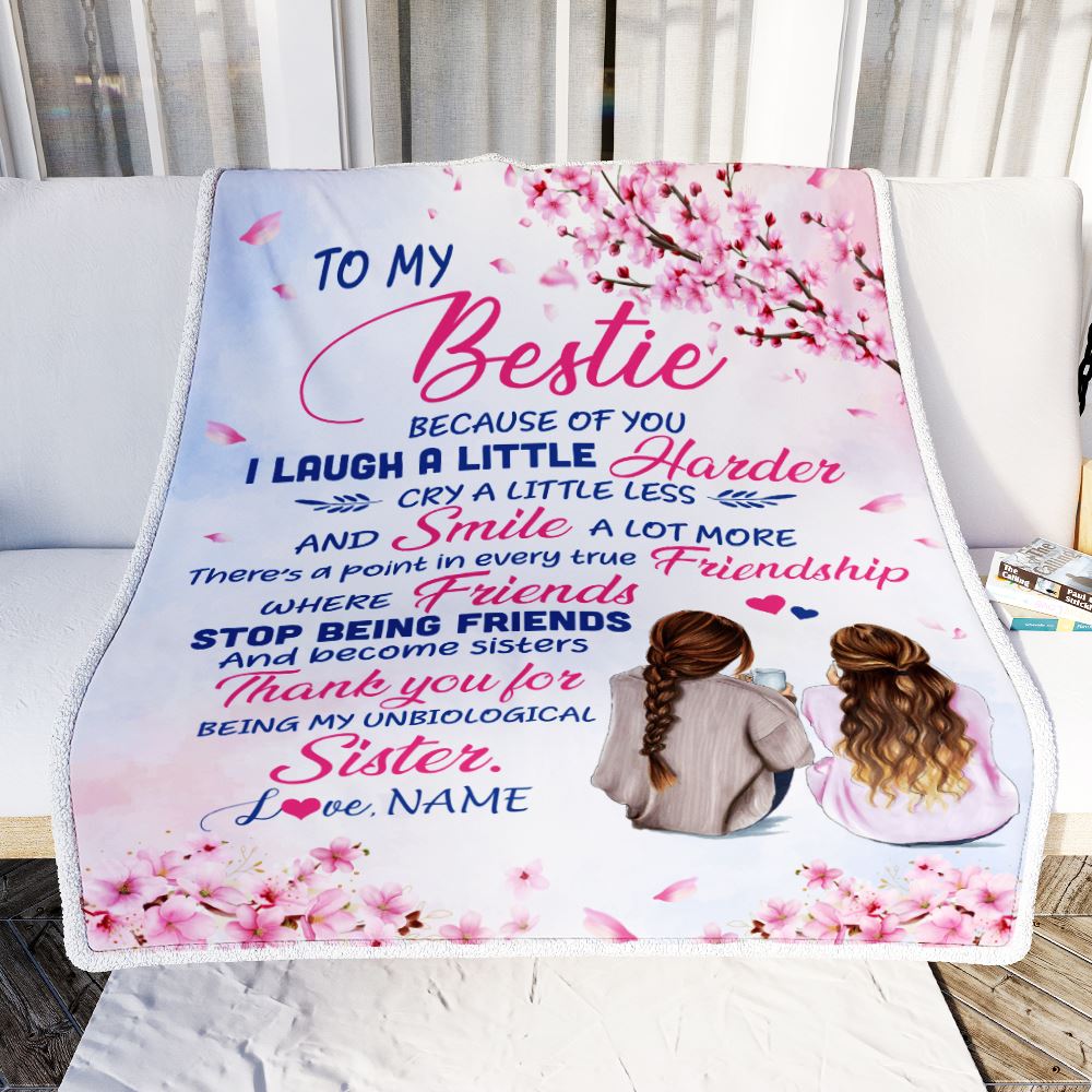 Personalized To My Bestie Best Friend Blanket Unbiological Sister Friendship Girls Birthday Women Presents Christmas Customized Fleece Throw Blanket | siriusteestore
