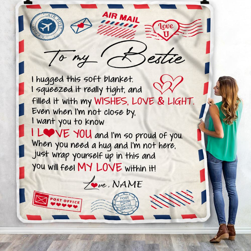 Personalized To My Bestie Blanket Air Mail Letter I Love You Best Friends Birthday Christmas Thanksgiving Graduation Customized Fleece Throw Blanket | siriusteestore