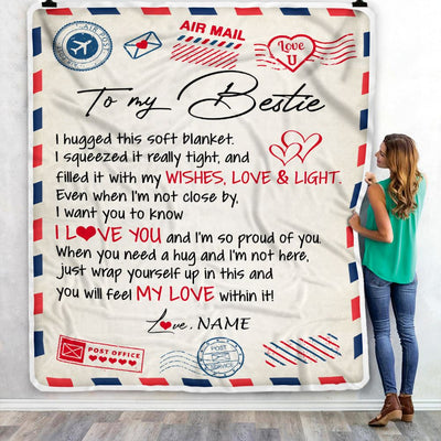 Personalized To My Bestie Blanket Air Mail Letter I Love You Best Friends Birthday Christmas Thanksgiving Graduation Customized Fleece Throw Blanket | siriusteestore