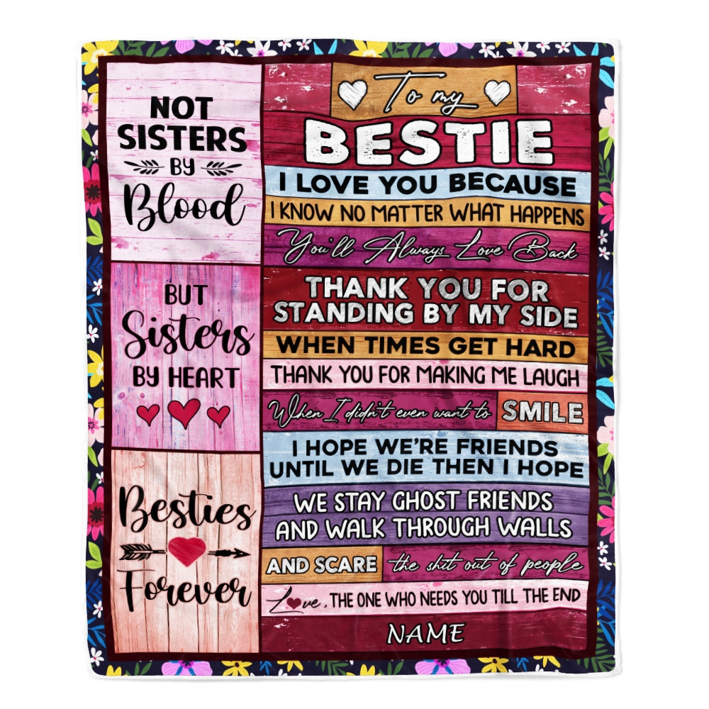 Personalized To My Bestie Blanket From Best Friend Not Sister by Blood but Sisters by Heart Friendship Birthday Christmas Customized Fleece Throw Blanket | siriusteestore
