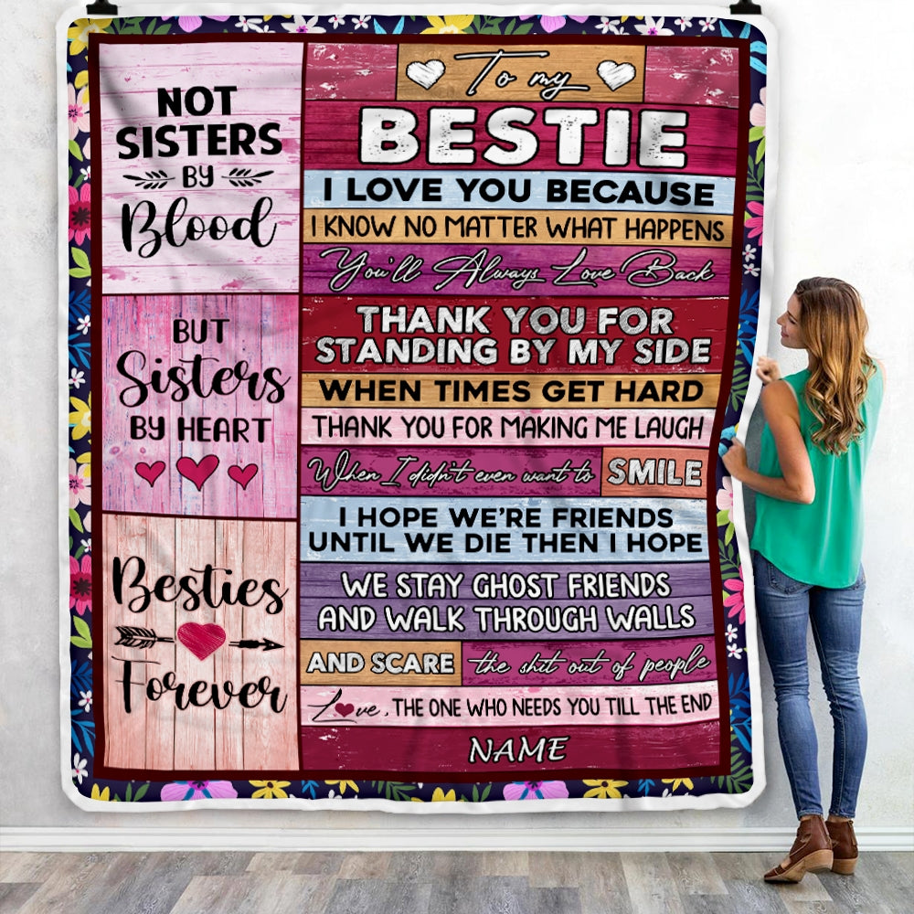 Personalized To My Bestie Blanket From Best Friend Not Sister by Blood but Sisters by Heart Friendship Birthday Christmas Customized Fleece Throw Blanket | siriusteestore