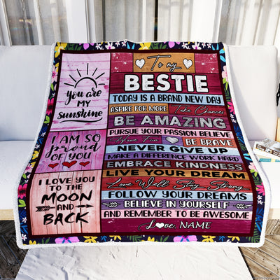 Personalized To My Bestie Blanket From Best Friend Sister Never Give Up Live Your Dream Pink Wood Bestie Birthday Christmas Customized Fleece Blanket | siriusteestore