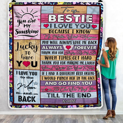 Personalized To My Bestie Blanket From Best Friend Sister Thank You Custom Name Bestie Friendship Birthday Christmas Customized Fleece Throw Blanket | siriusteestore