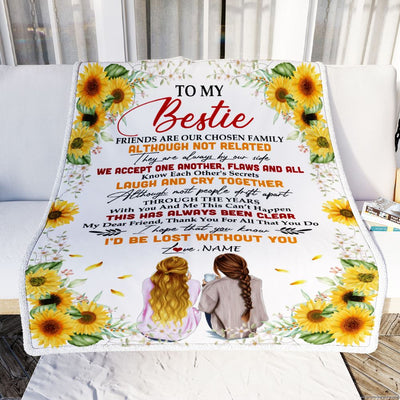 Personalized To My Bestie Blanket From Best Friend Sunflower Family Laugh Cry Together Bestie Birthday Graduation Christmas Customized Fleece Throw Blanket | siriusteestore