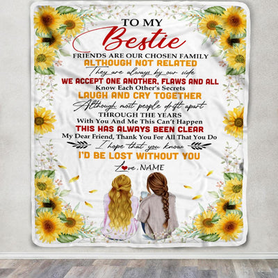 Personalized To My Bestie Blanket From Best Friend Sunflower Family Laugh Cry Together Bestie Birthday Graduation Christmas Customized Fleece Throw Blanket | siriusteestore