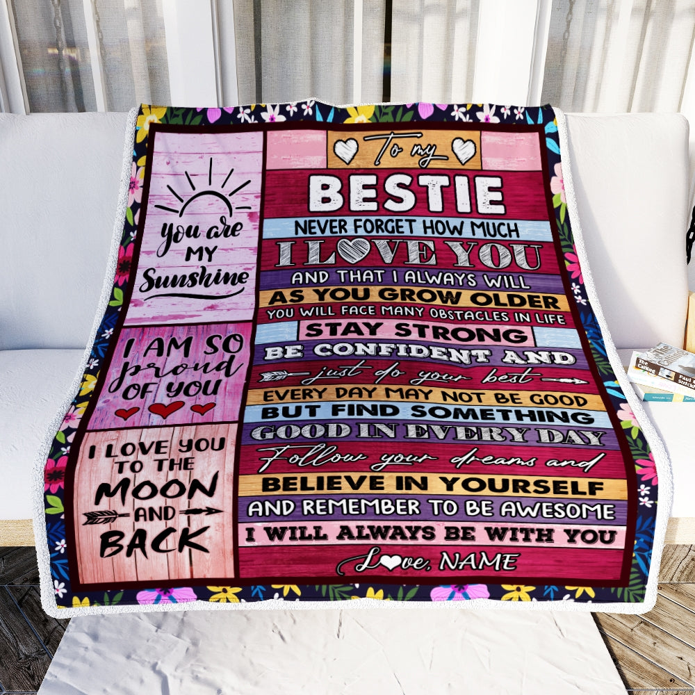 Personalized To My Bestie Blanket From Friend Friendship Proud Of You I Love You Wood Bestie Birthday Thanksgiving Christmas Customized Fleece Throw
