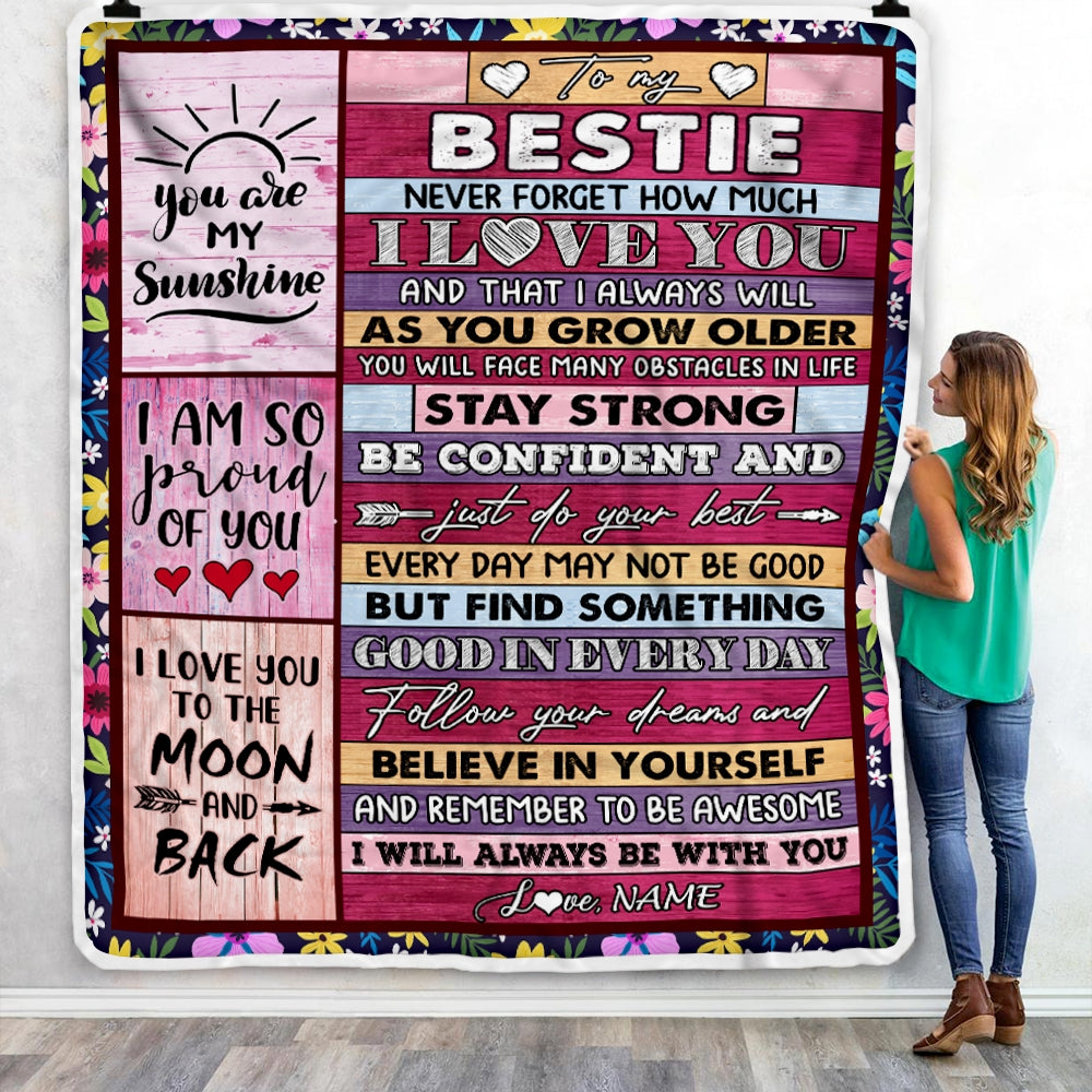 Personalized To My Bestie Blanket From Friend Friendship Proud Of You I Love You Wood Bestie Birthday Thanksgiving Christmas Customized Fleece Throw Blanket Siriustee