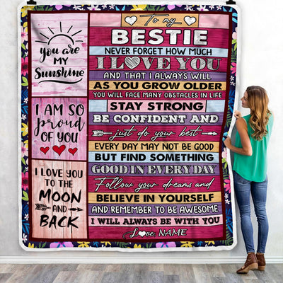 Personalized To My Bestie Blanket From Friend Friendship Proud Of You I Love You Wood Bestie Birthday Thanksgiving Christmas Customized Fleece Throw Blanket | siriusteestore