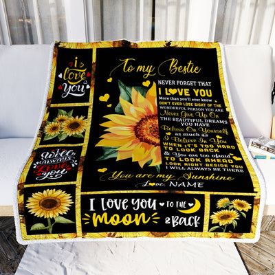 Personalized To My Bestie Blanket From Friend Sister Never Forget I Love You Sunflower Bestie Birthday Graduation Christmas Customized Fleece Throw Blanket | siriusteestore