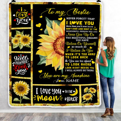 Personalized To My Bestie Blanket From Friend Sister Never Forget I Love You Sunflower Bestie Birthday Graduation Christmas Customized Fleece Throw Blanket | siriusteestore