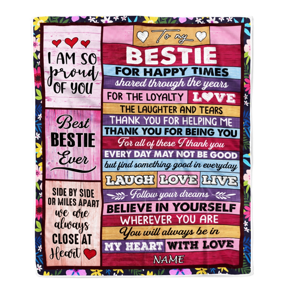 Personalized To My Bestie Blanket From Friend Sister Wood Believe In Your Self Thank You Bestie Birthday Christmas Customized Bed Fleece Throw Blanket | siriusteestore