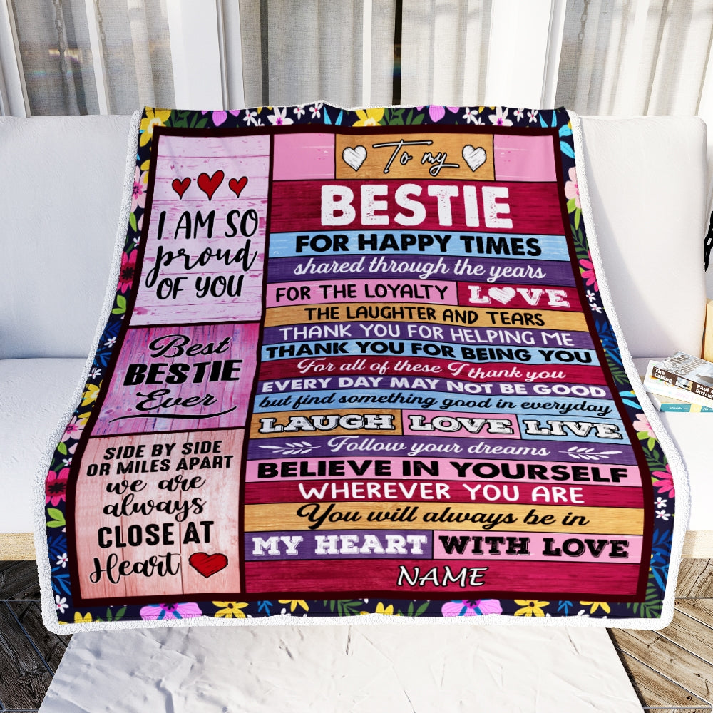 Personalized To My Bestie Blanket From Friend Sister Wood Believe In Your Self Thank You Bestie Birthday Christmas Customized Bed Fleece Throw Blanket | siriusteestore