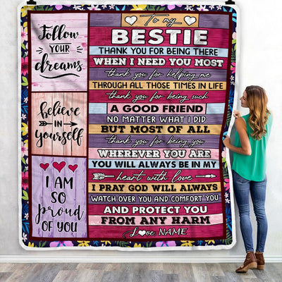 Personalized To My Bestie Blanket from Best Friend Sister You Will Always Be In My Heart Bestie Birthday Thanksgiving Christmas Customized Fleece Throw Blanket | siriusteestore