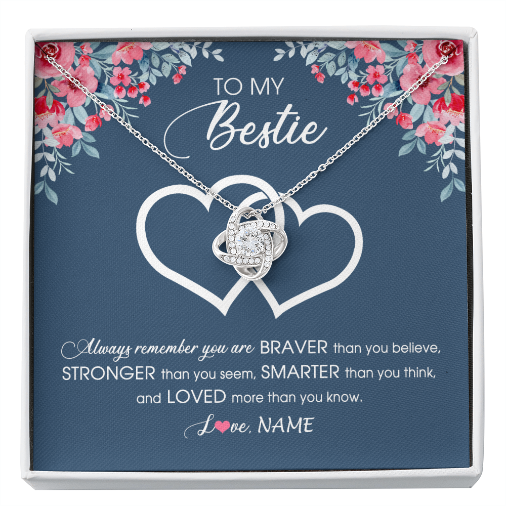 Love Knot Necklace | Personalized To My Bestie Necklace From Friend Sister Braver Stronger Smarter Loved Best Friend Jewelry Birthday Graduation Christmas Customized Message Card | siriusteestore