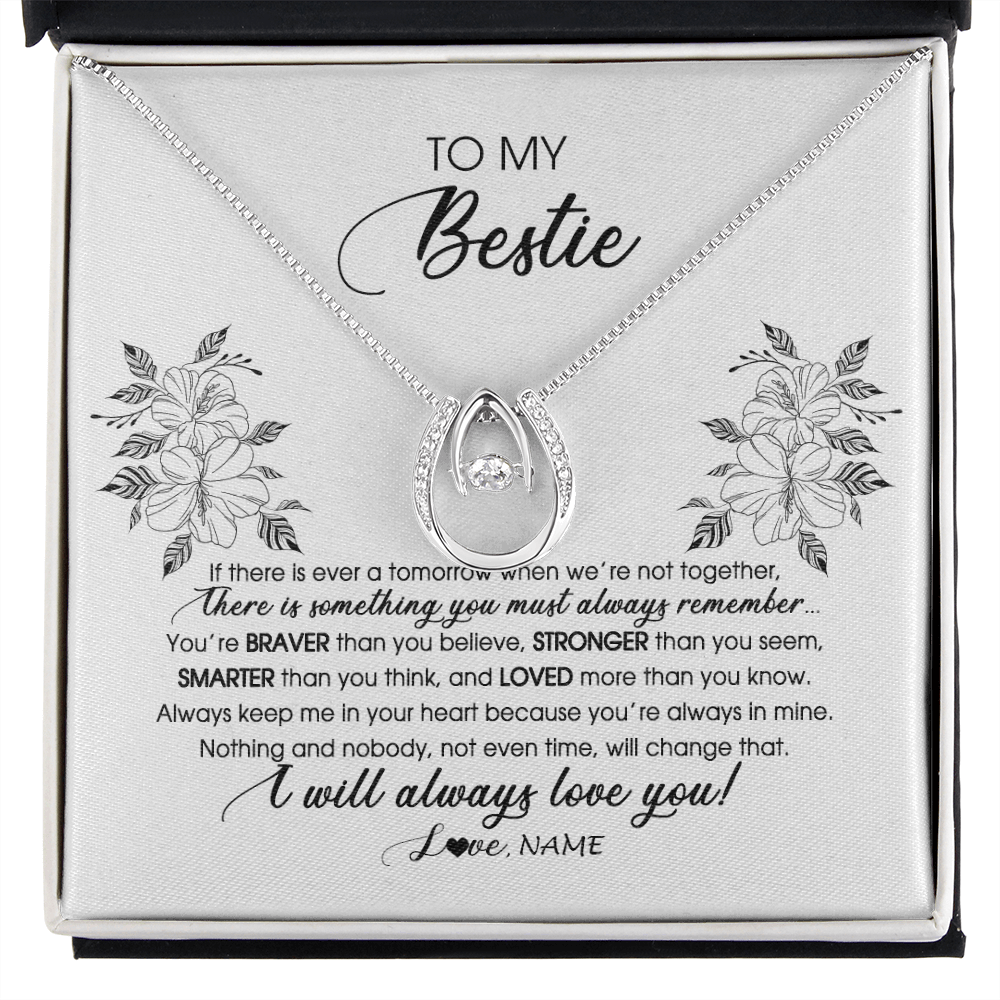 Lucky In Love Necklace | Personalized To My Bestie Necklace From Friend Sister Not Even Time Floral Niece Birthday Graduation Christmas Customized Message Card | siriusteestore