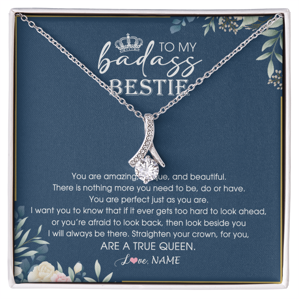 Alluring Beauty Necklace | Personalized To My Bestie Necklace From Friend Sister Straighten Your Crown Queen Sister Pendant Jewelry Birthday Christmas Customized Gift Box Message Card | siriusteestore