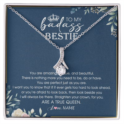 Alluring Beauty Necklace | Personalized To My Bestie Necklace From Friend Sister Straighten Your Crown Queen Sister Pendant Jewelry Birthday Christmas Customized Gift Box Message Card | siriusteestore
