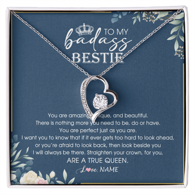 Forever Love Necklace | Personalized To My Bestie Necklace From Friend Sister Straighten Your Crown Queen Sister Pendant Jewelry Birthday Christmas Customized Gift Box Message Card | siriusteestore