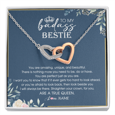 Interlocking Hearts Necklace | Personalized To My Bestie Necklace From Friend Sister Straighten Your Crown Queen Sister Pendant Jewelry Birthday Christmas Customized Gift Box Message Card | siriusteestore