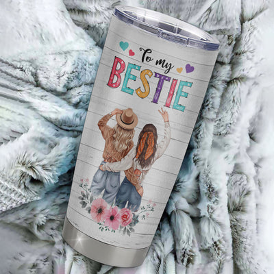 Personalized To My Bestie Stainless Steel Tumbler Cup Flowers Thank You Forever Best Friends For Women Birthday Christmas Travel Mug | siriusteestore