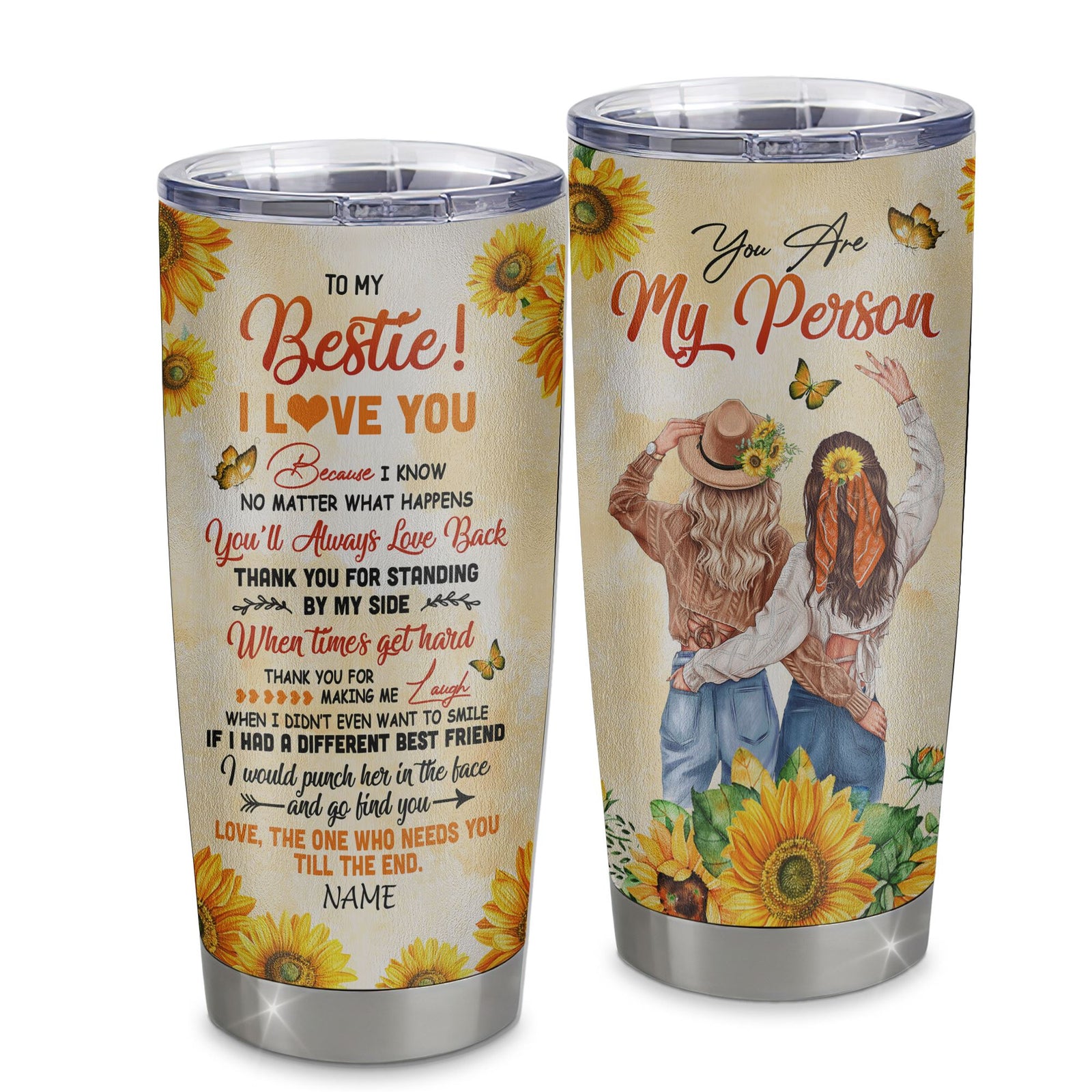 Personalized To My Bestie Stainless Steel Tumbler Cup Sunflower You Are My Person I Love You Best Friends For Women Birthday Christmas Travel Mug | siriusteestore