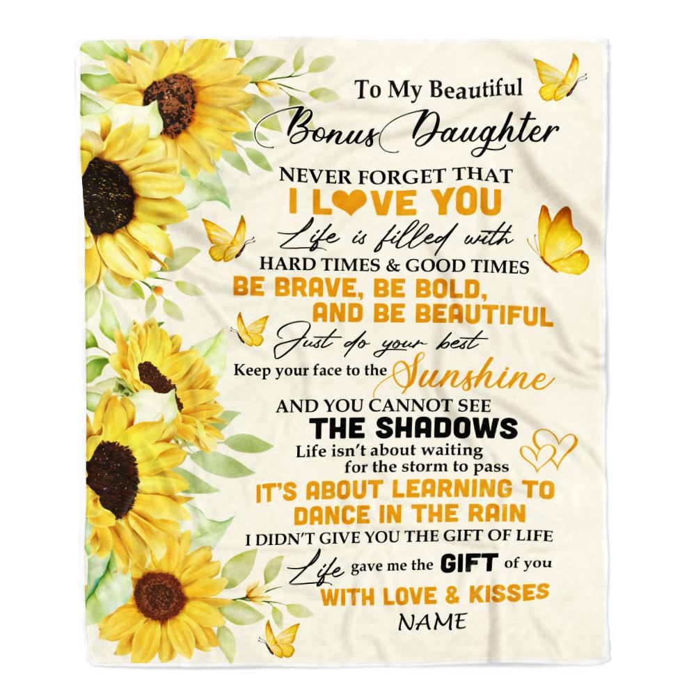 Personalized To My Bonus Daughter Blanket From Bonus Mom Sunflower I Love You Beautiful Stepdaughter Birthday Graduation Christmas Customized Fleece Blanket | siriusteestore