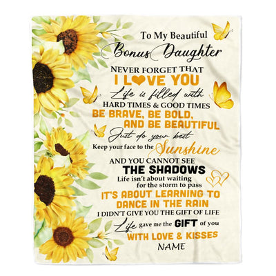 Personalized To My Bonus Daughter Blanket From Bonus Mom Sunflower I Love You Beautiful Stepdaughter Birthday Graduation Christmas Customized Fleece Blanket | siriusteestore