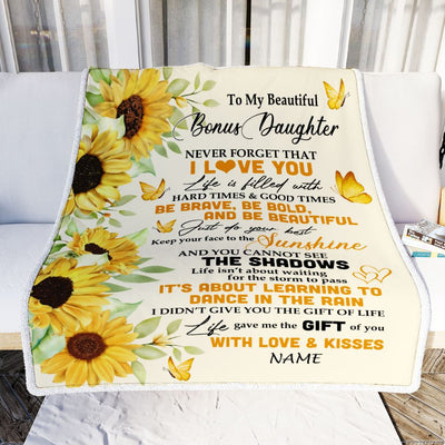 Personalized To My Bonus Daughter Blanket From Bonus Mom Sunflower I Love You Beautiful Stepdaughter Birthday Graduation Christmas Customized Fleece Blanket | siriusteestore
