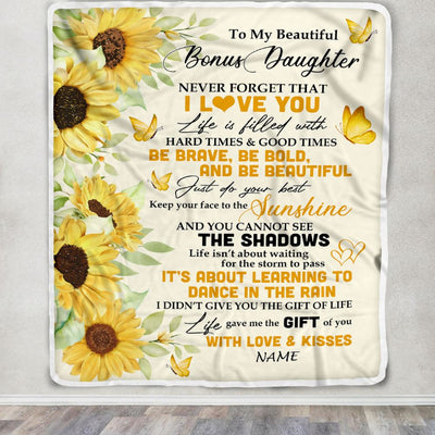 Personalized To My Bonus Daughter Blanket From Bonus Mom Sunflower I Love You Beautiful Stepdaughter Birthday Graduation Christmas Customized Fleece Blanket | siriusteestore