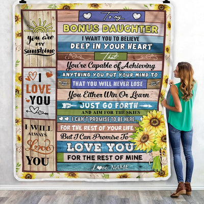 Personalized To My Bonus Daughter Blanket From Mom Believe Deep In Your Heart Daughter StepDaughter Birthday Graduation Christmas Customized Bed Fleece Blanket | siriusteestore