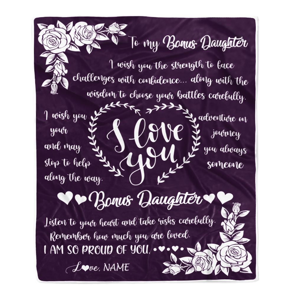 Personalized To My Bonus Daughter Blanket From Mom I Wish You The Strength Daughter StepDaughter Birthday Graduation Christmas Customized Bed Fleece Blanket | siriusteestore