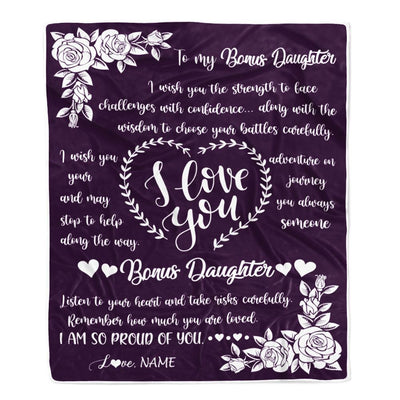 Personalized To My Bonus Daughter Blanket From Mom I Wish You The Strength Daughter StepDaughter Birthday Graduation Christmas Customized Bed Fleece Blanket | siriusteestore