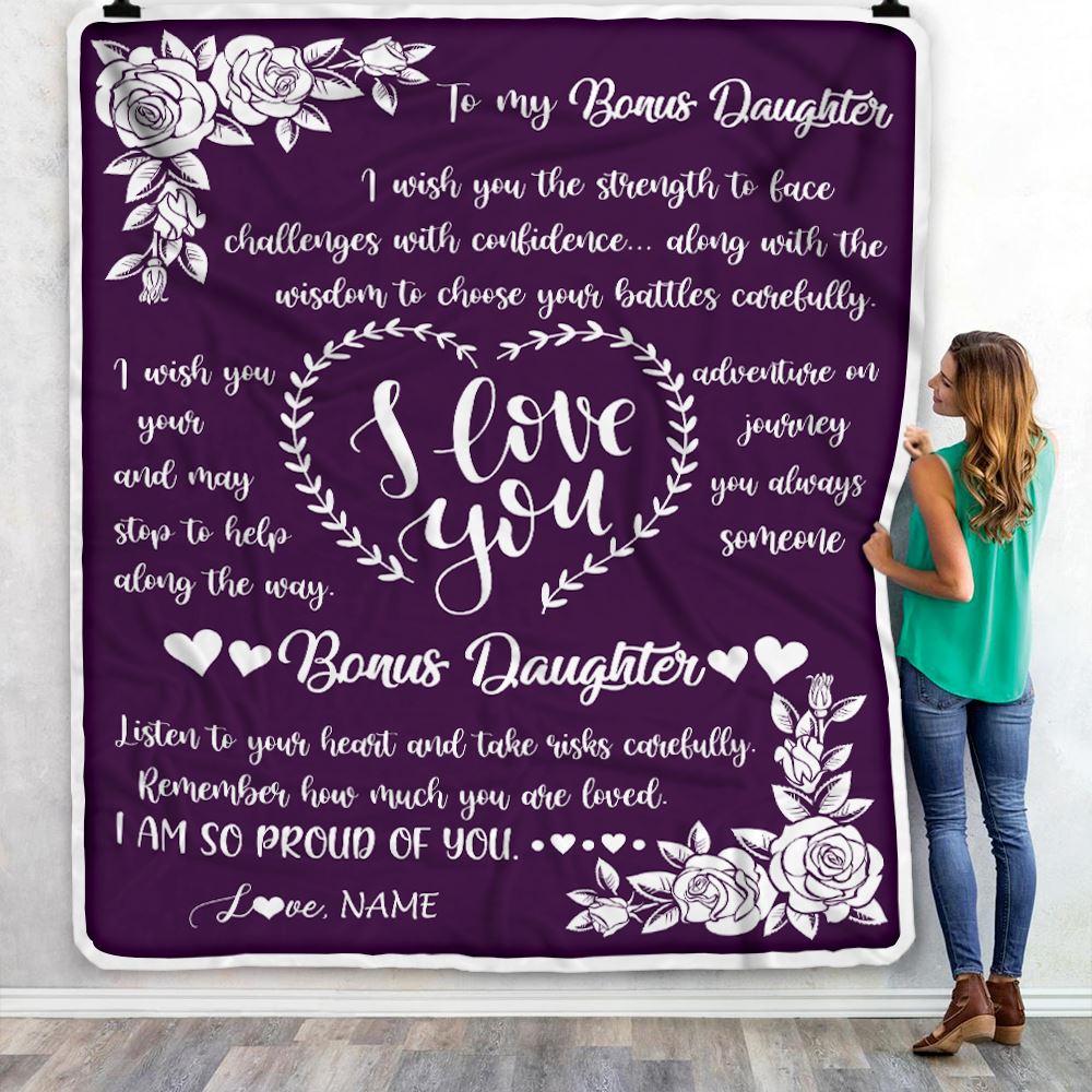Personalized To My Bonus Daughter Blanket From Mom I Wish You The Strength Daughter StepDaughter Birthday Graduation Christmas Customized Bed Fleece Blanket | siriusteestore