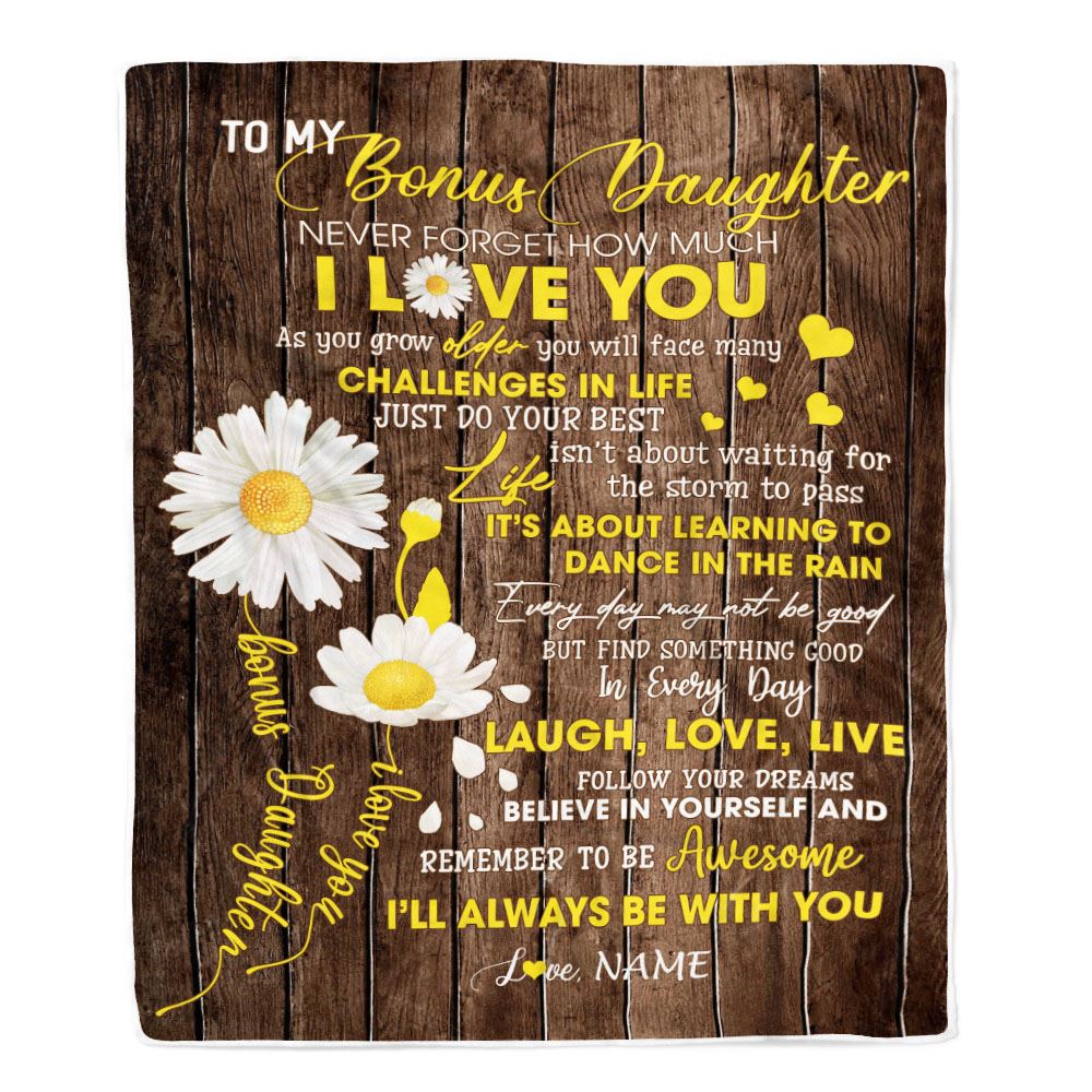 Personalized To My Bonus Daughter Blanket From Mom Never Forget I Love You Daisy StepDaughter Birthday Graduation Christmas Customized Bed Fleece Blanket | siriusteestore