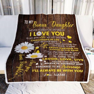 Personalized To My Bonus Daughter Blanket From Mom Never Forget I Love You Daisy StepDaughter Birthday Graduation Christmas Customized Bed Fleece Blanket | siriusteestore