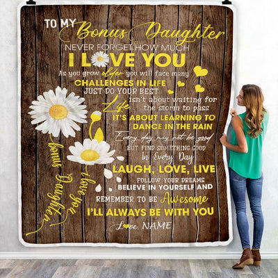 Personalized To My Bonus Daughter Blanket From Mom Never Forget I Love You Daisy StepDaughter Birthday Graduation Christmas Customized Bed Fleece Blanket | siriusteestore