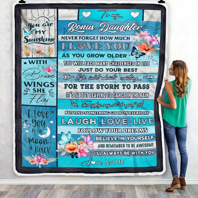 Personalized To My Bonus Daughter Blanket From Stepmom Never Forget How Much I Love You Butterfly Stepdaughter Birthday Christmas Customized Fleece Blanket | siriusteestore