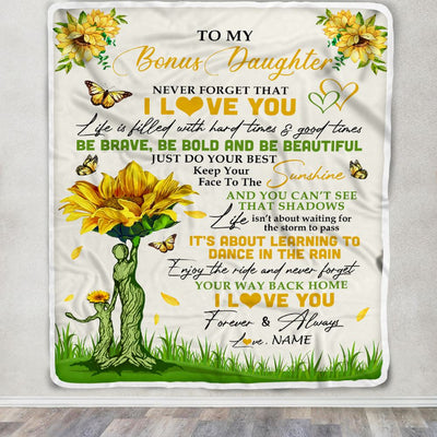 Personalized To My Bonus Daughter Blanket From Stepmom Never Forget That I Love You Sunflower Stepdaughter Birthday Christmas Customized Fleece Blanket | siriusteestore