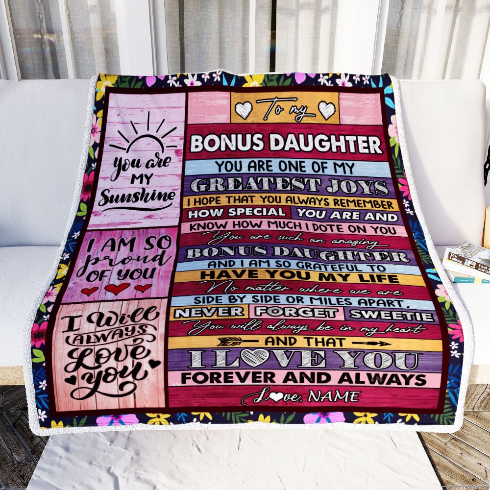Personalized To My Bonus Daughter Blanket From Stepmother My Greatest Joys Stepdaughter Birthday Graduation Christmas Customized Bed Fleece Throw Blanket | siriusteestore