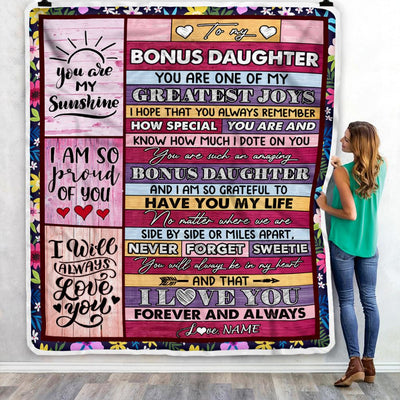 Personalized To My Bonus Daughter Blanket From Stepmother My Greatest Joys Stepdaughter Birthday Graduation Christmas Customized Bed Fleece Throw Blanket | siriusteestore