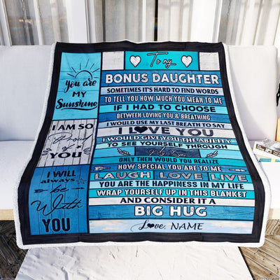 Personalized To My Bonus Daughter Blanket From Stepmother Wood Laugh Love Live Big Hug Stepdaughter Birthday Graduation Christmas Customized Fleece Blanket | siriusteestore