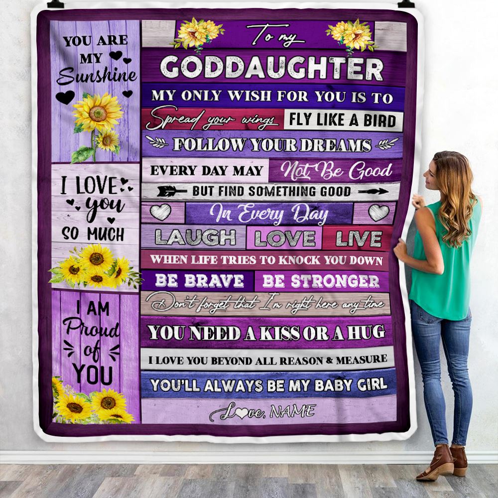 Personalized To My Bonus Daughter Blanket From Stepmother Wood Laugh Love Live Sunflower Stepdaughter Birthday Christmas Customized Bed Fleece Throw Blanket | siriusteestore