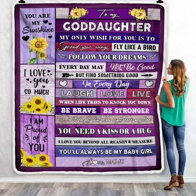 Personalized To My Bonus Daughter Blanket From Stepmother Wood Laugh Love Live Sunflower Stepdaughter Birthday Christmas Customized Bed Fleece Throw Blanket | siriusteestore