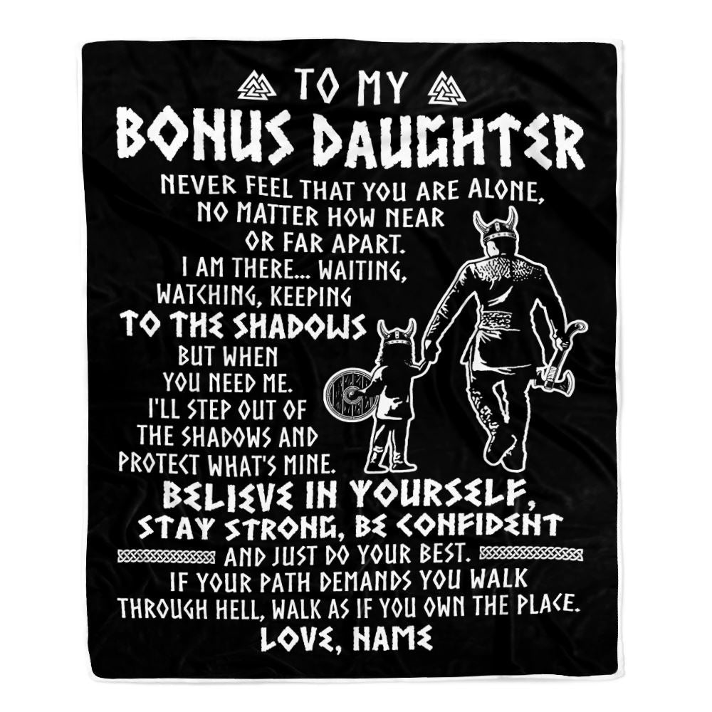 Personalized To My Bonus Daughter Blanket Viking Never Feel You Are Alone Scandinavian Runes Viking Stepdaughter Christmas Customized Bed Fleece Blanket | siriusteestore