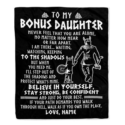 Personalized To My Bonus Daughter Blanket Viking Never Feel You Are Alone Scandinavian Runes Viking Stepdaughter Christmas Customized Bed Fleece Blanket | siriusteestore