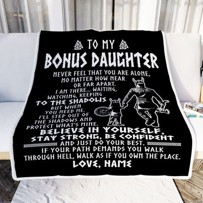 Personalized To My Bonus Daughter Blanket Viking Never Feel You Are Alone Scandinavian Runes Viking Stepdaughter Christmas Customized Bed Fleece Blanket | siriusteestore
